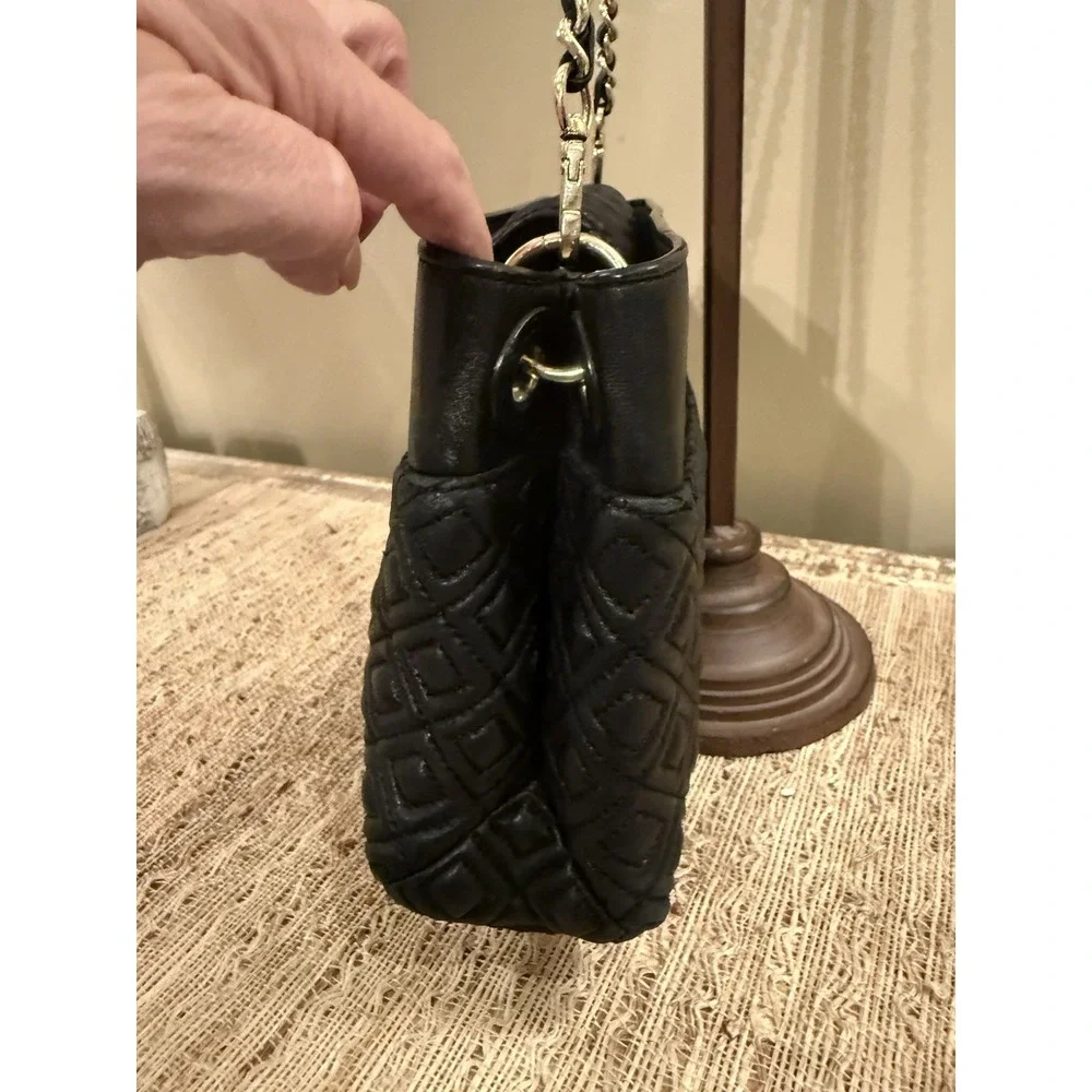 Tory Burch Fleming Quilted Open Crossbody Shoulder Bag Purse Style Black‎
